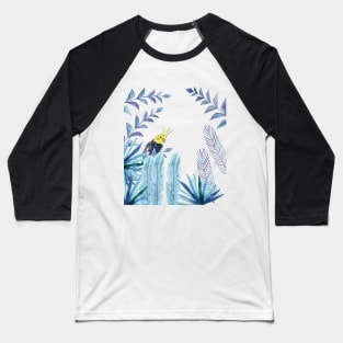 Cockatiel with tropical foliage watercolor design Baseball T-Shirt